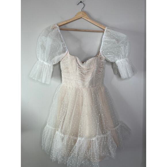 NEW By Watters Macaron Flock Dotted And Pearl Embellished Mini Dress Ivory Sz: 4 - Picture 3 of 10